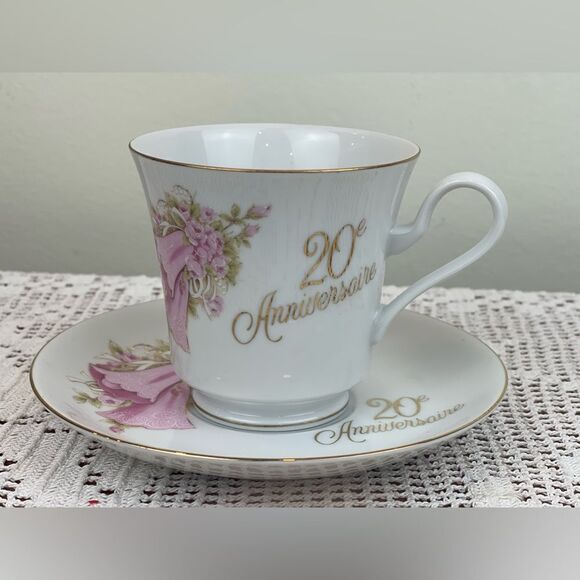 SAJI made in Japan Teacup and Saucer || 20th Anniversary written in French || - Picture 3 of 13